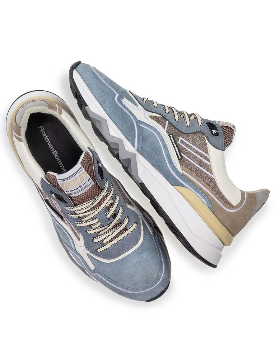 Sneaker Van Bommel lichtblauw beige wit suède geprint