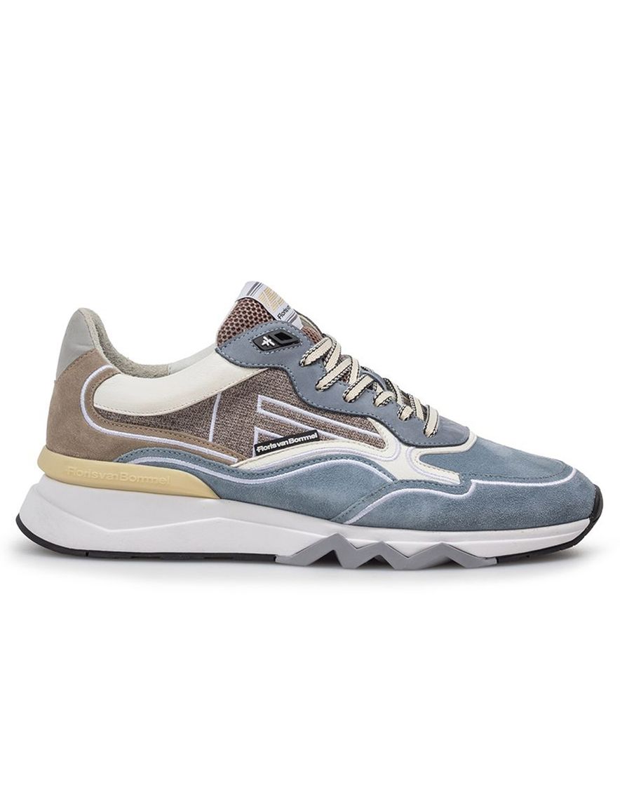 Sneaker Van Bommel lichtblauw beige wit suède geprint