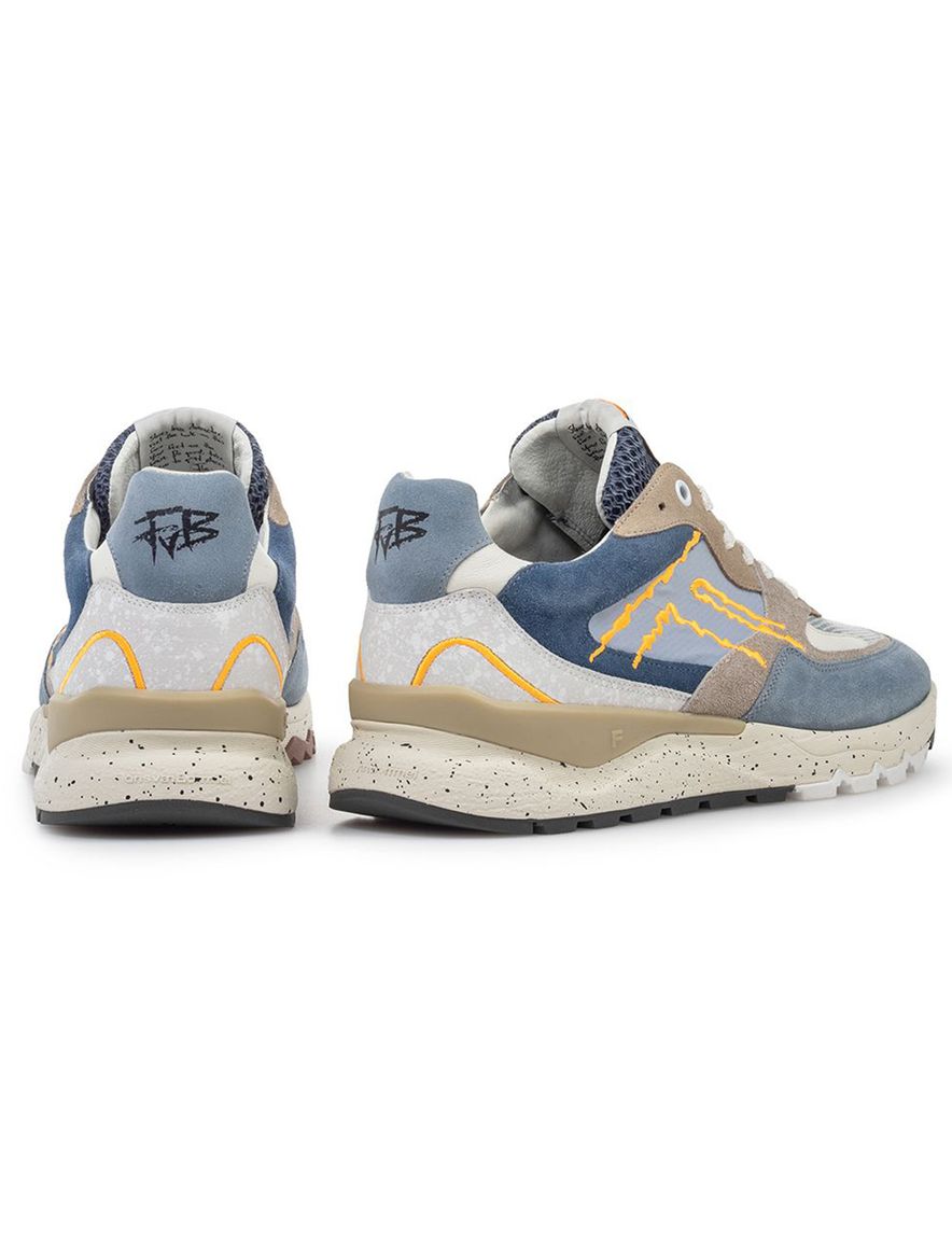 Blauw beige Van Bommel sneaker textiel met witte accenten