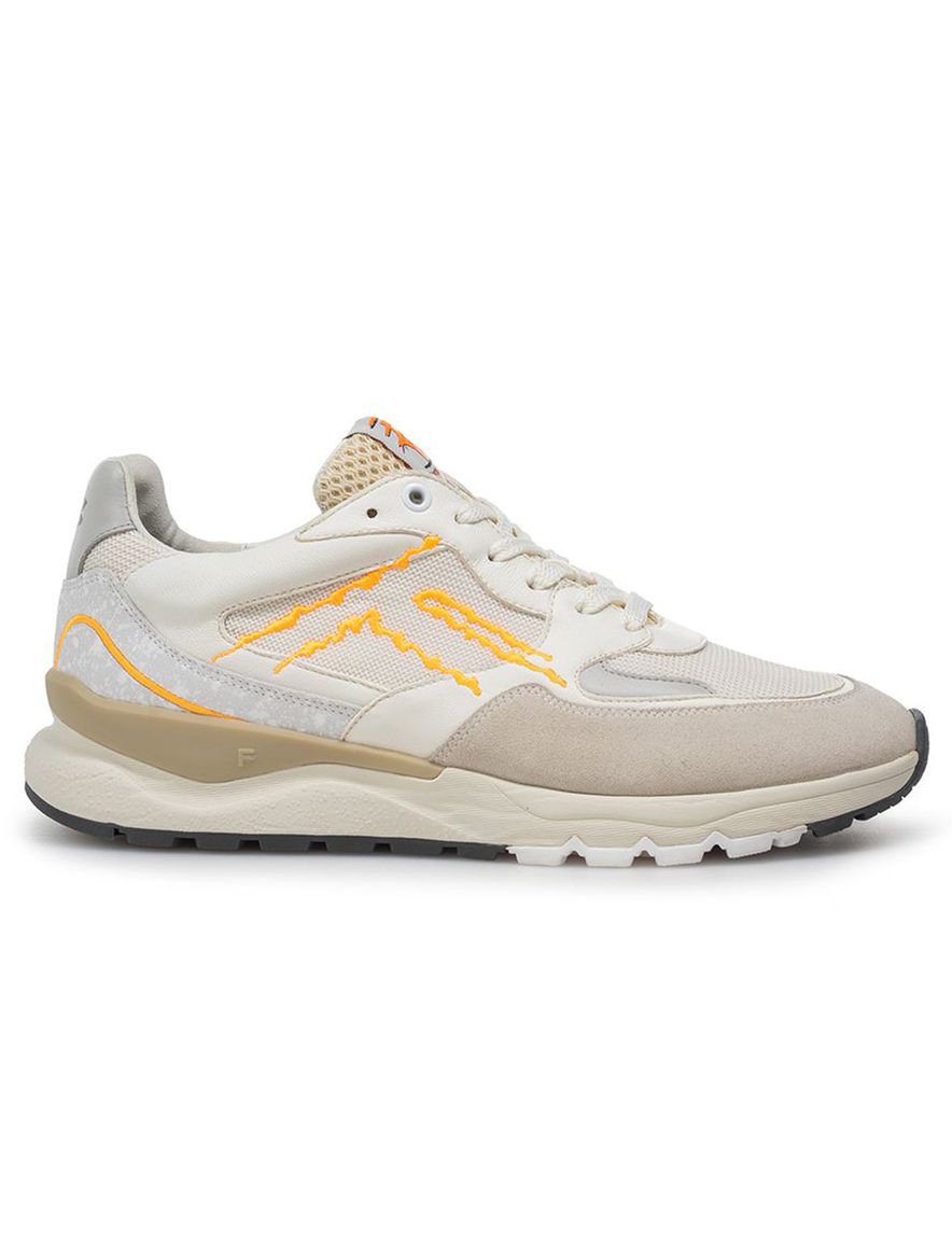 Wit beige Van Bommel sneaker leer met oranje accenten