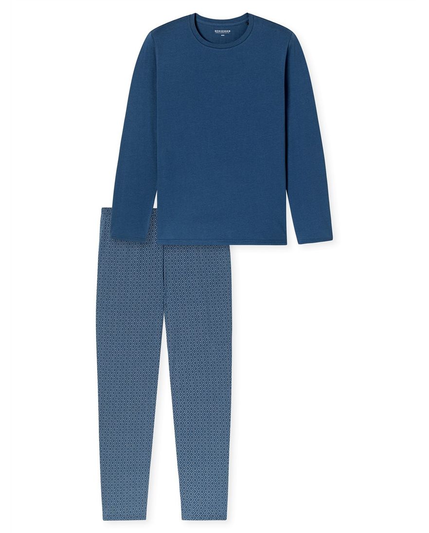 Schiesser pyjama lang blauw met print