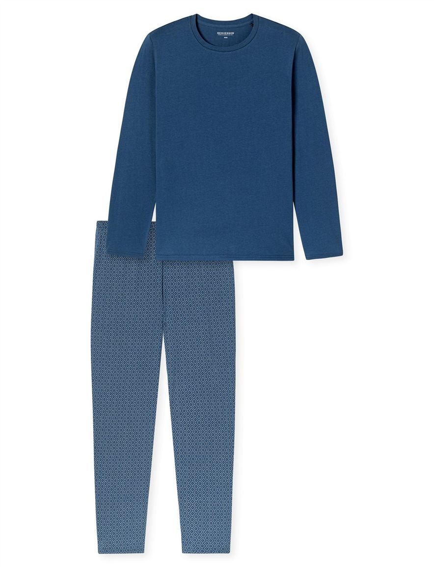 Schiesser pyjama lang blauw met print