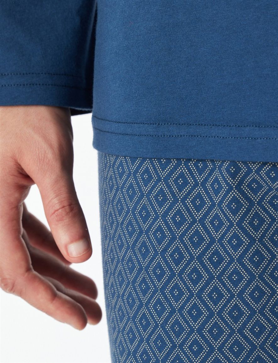 Schiesser pyjama lang blauw met print