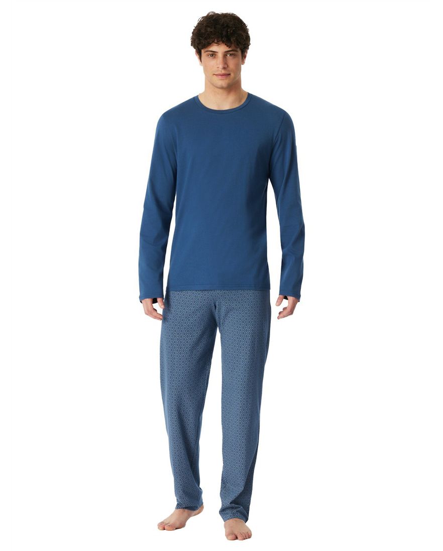 Schiesser pyjama lang blauw met print