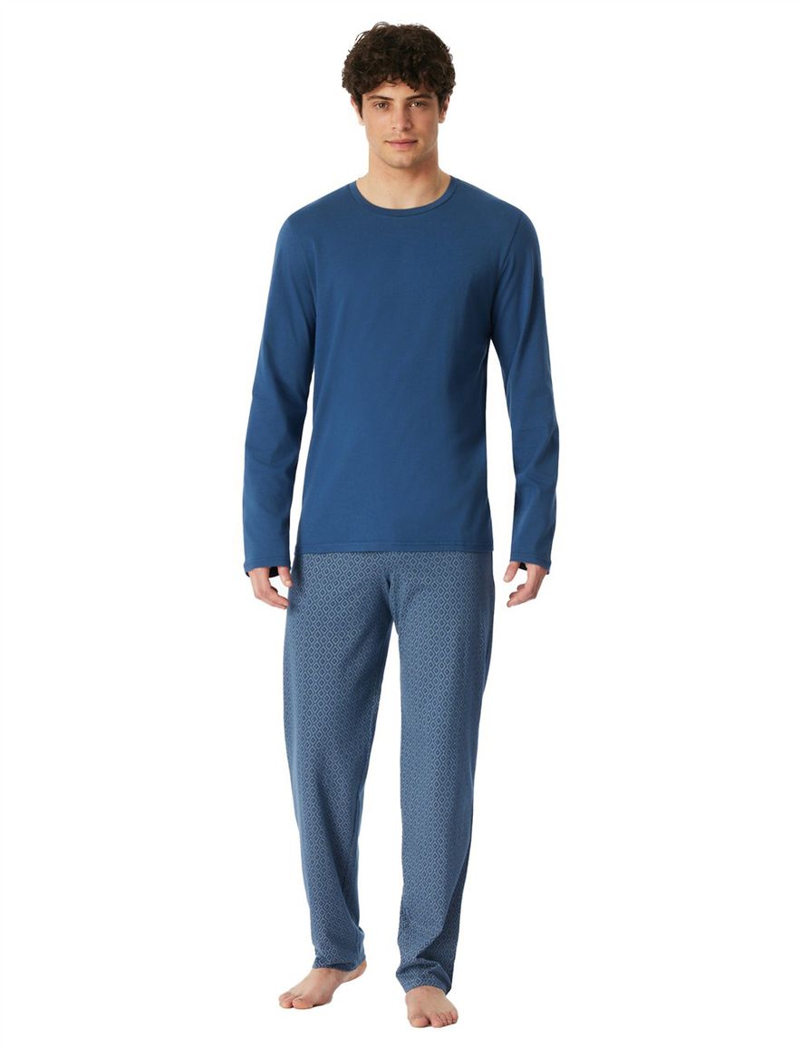 Schiesser pyjama lang blauw met print
