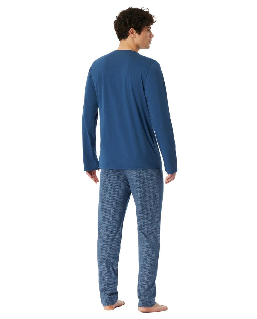 Schiesser pyjama lang blauw met print