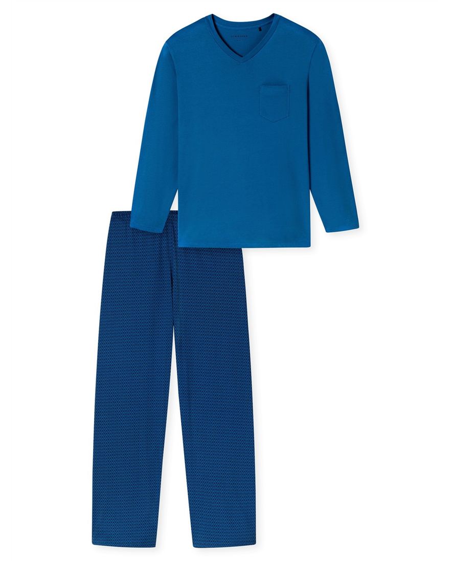 Schiesser pyjama lang blauw met print normale fit