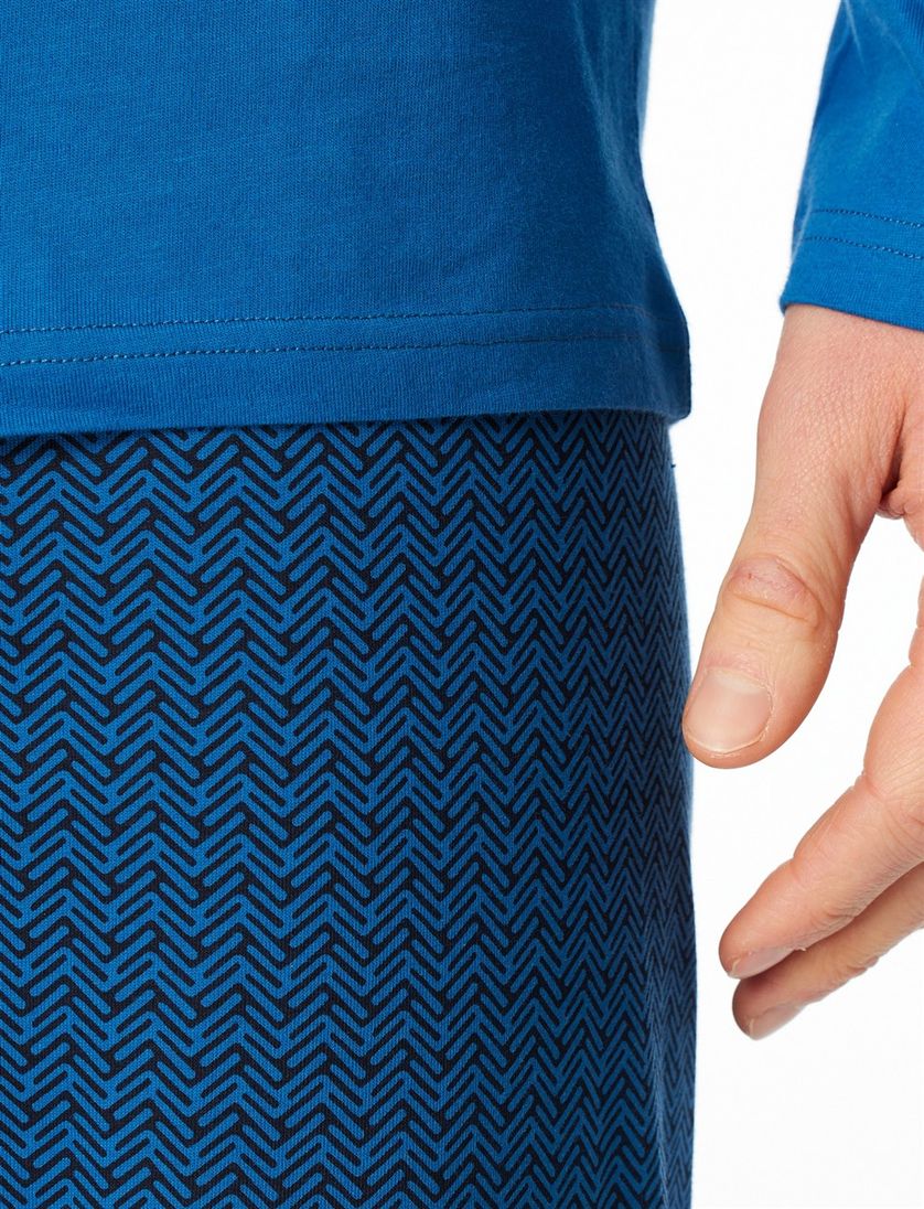 Katoenen Schiesser pyjama blauw geprint borstzak