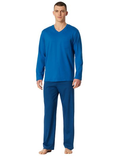 Schiesser Schiesser pyjama lang blauw met print normale fit