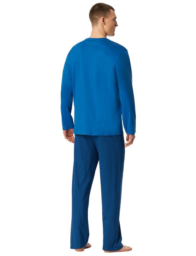 Katoenen Schiesser pyjama blauw geprint borstzak