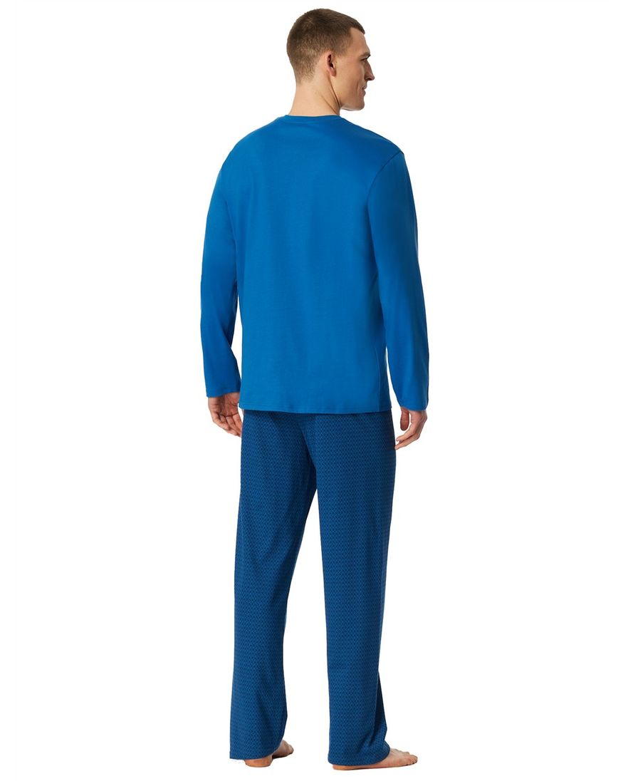 Schiesser pyjama lang blauw met print normale fit