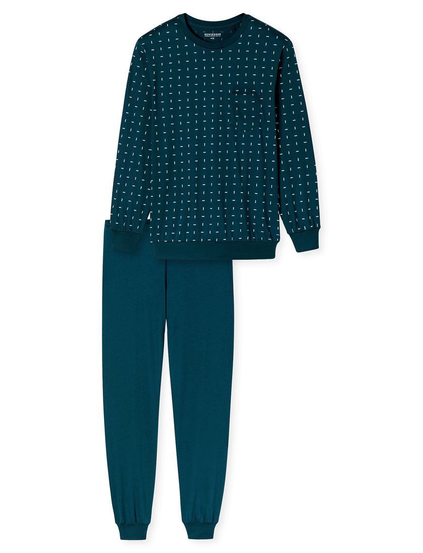 lange pyjame 100% katoen Schiesser groen geprint