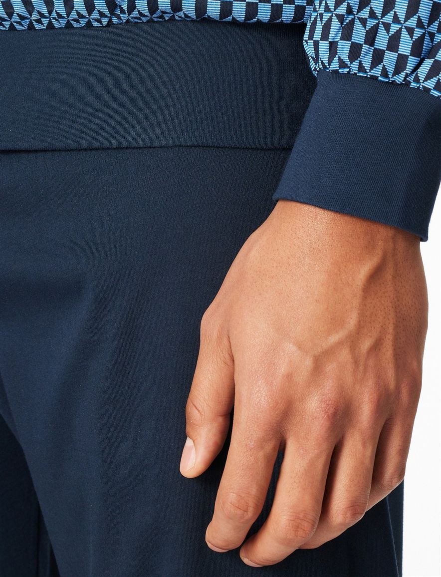 Schiesser lange pyjama blauw met print en v hals