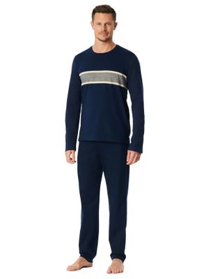 Schiesser donkerblauw lange pyjama Schiesser normale fit met strepen