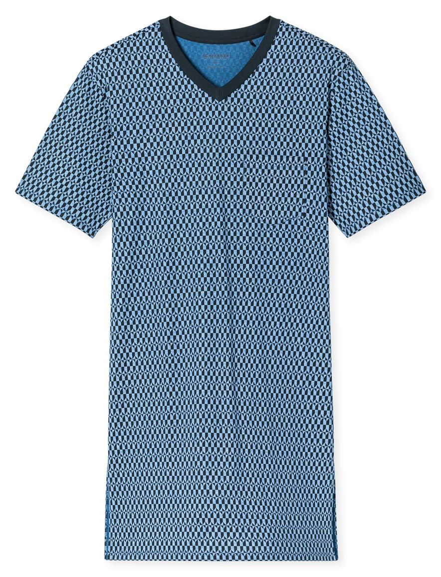 Schiesser Comfort Nightwear nachthemd blauw geprint v hals