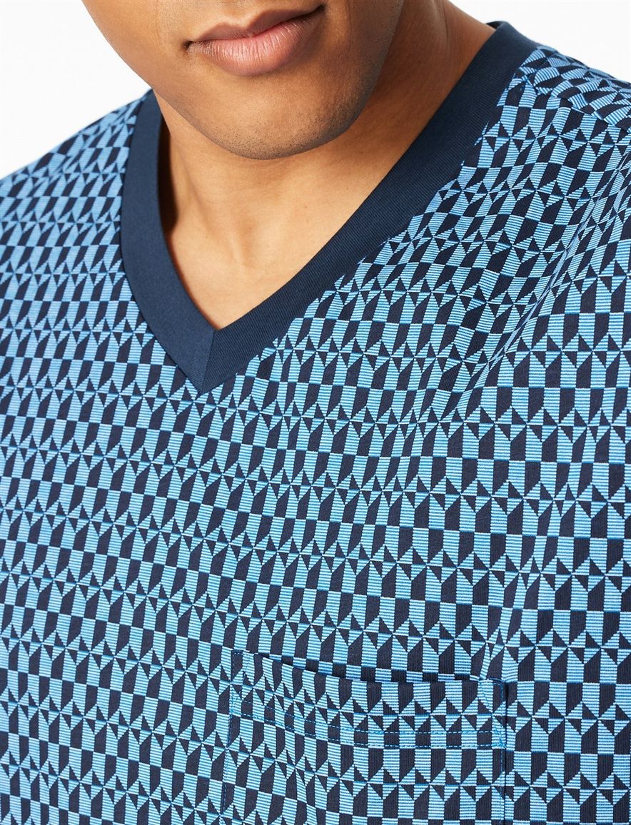 Schiesser nachthemd blauw met print Comfort Nightwear