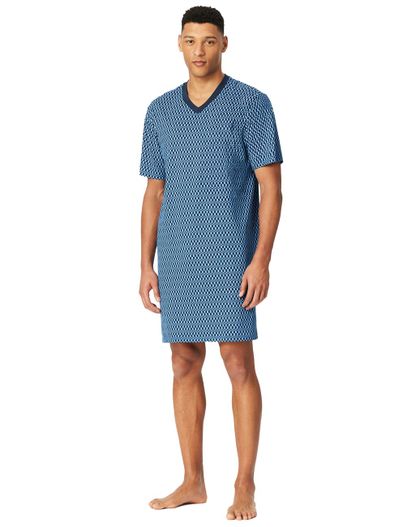 Schiesser Schiesser nachthemd blauw met print Comfort Nightwear