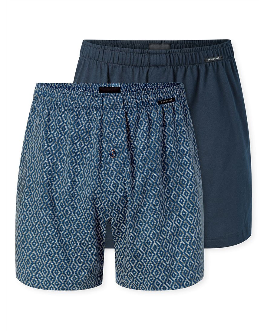blauw met print Schiesser boxershort 2-pack 100% katoen