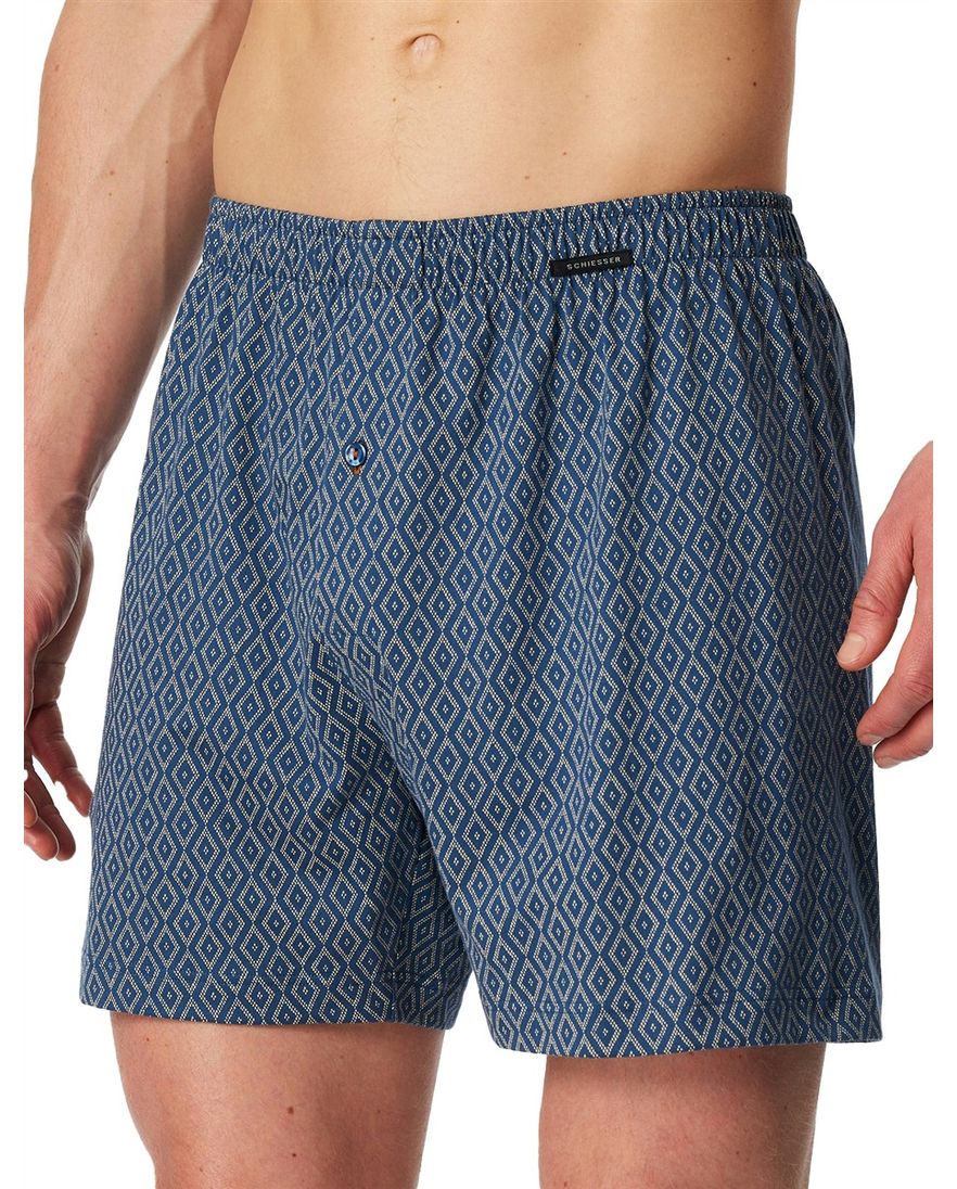 blauw met print Schiesser boxershort 2-pack 100% katoen