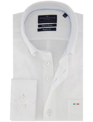 Portofino Overhemd Portofino wit linnenblend button down boord