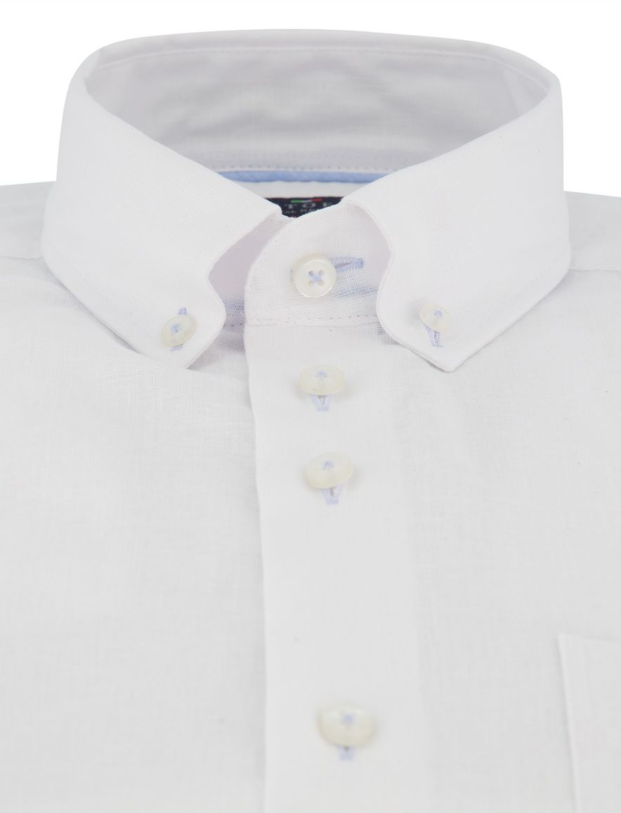 Portofino overhemd linnenblend wit button down boord