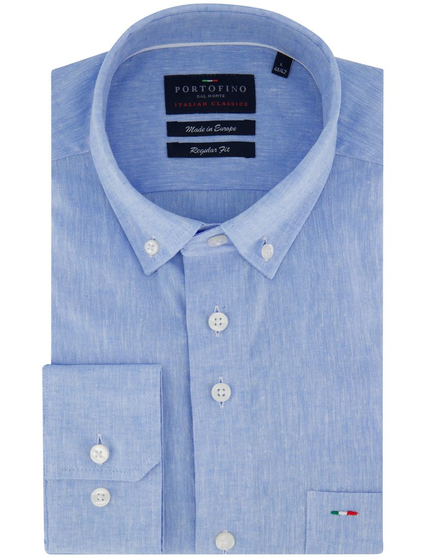 Portofino overhemd button down lichtblauw linnen Regular Fit