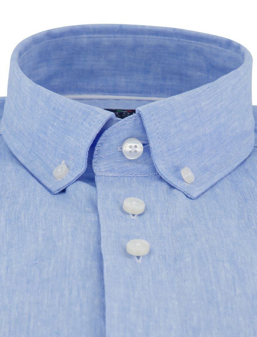 Portofino overhemd button down lichtblauw linnen Regular Fit