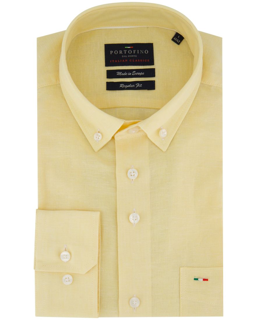 Portofino overhemd geel gemeleerd Regular Fit