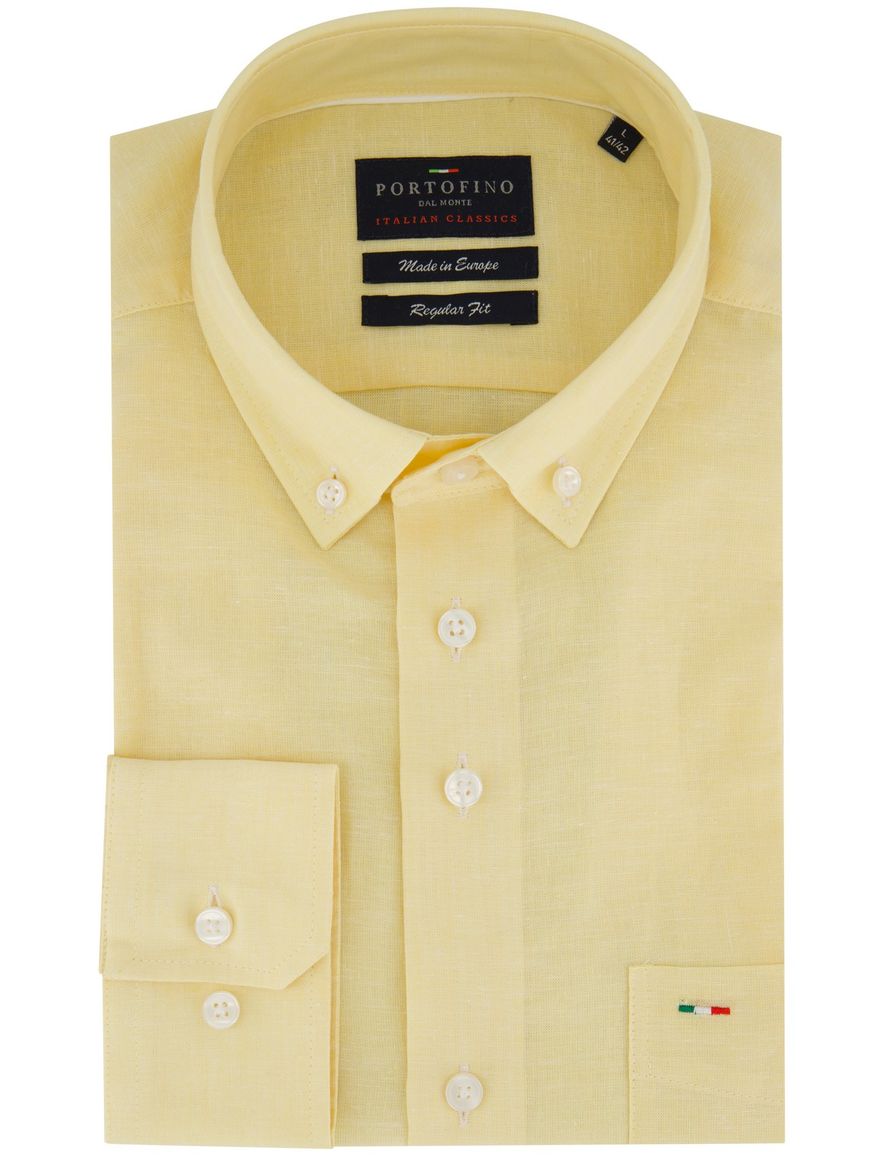 Portofino overhemd geel gemeleerd Regular Fit