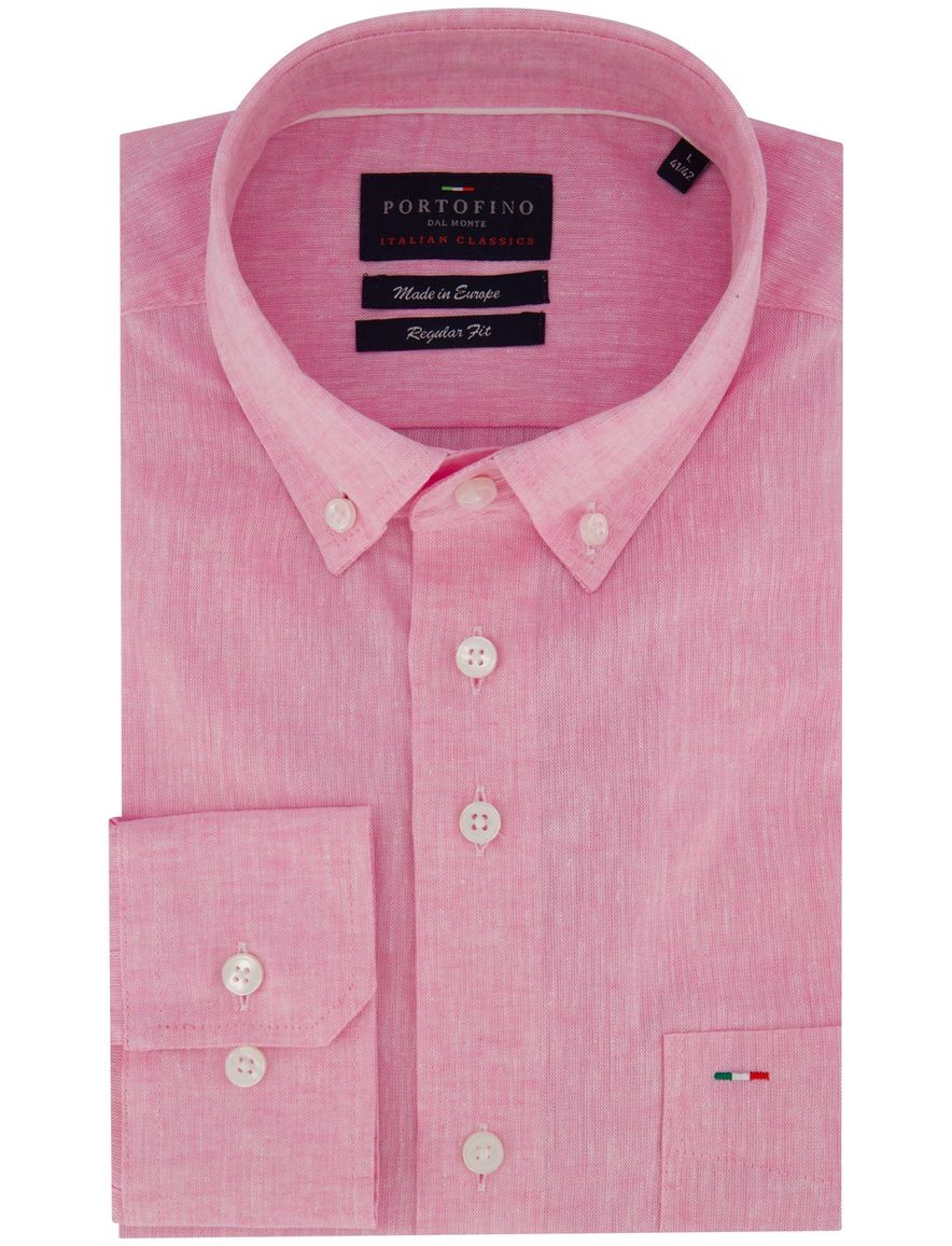 Portofino overhemd roze gemeleerd Regular Fit
