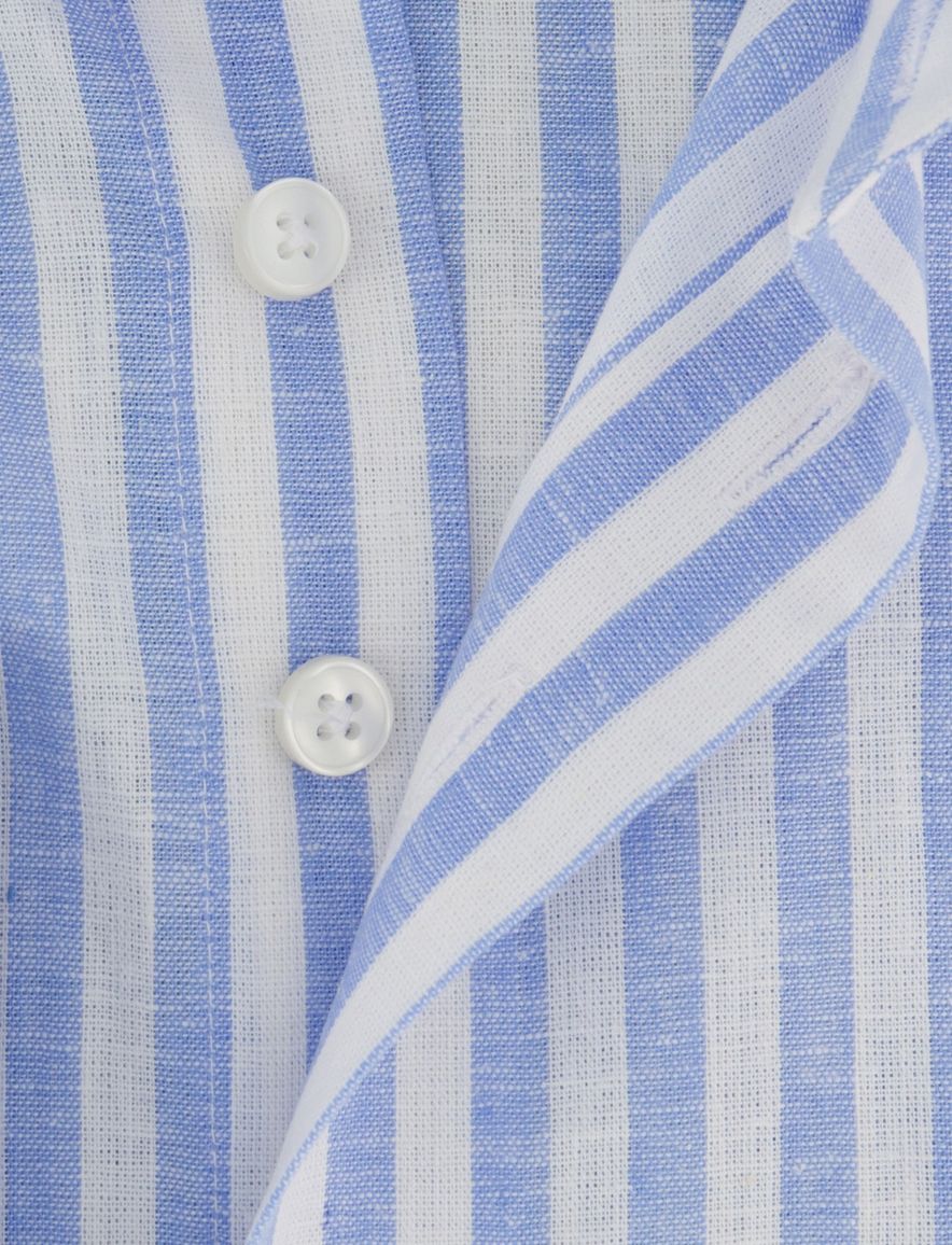 Portofino regular fit overhemd blauw gestreept linnenblend