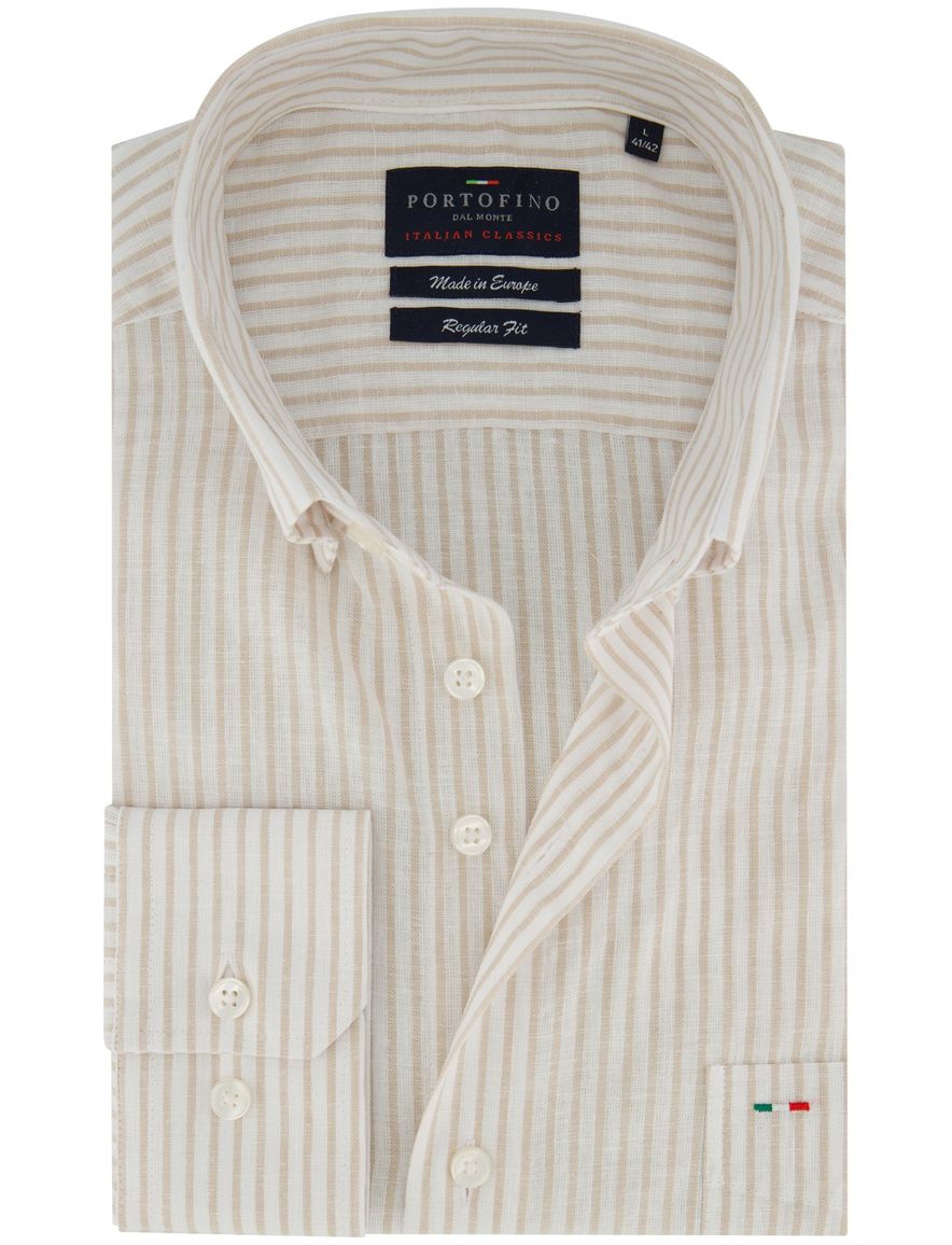 Portofino linnen overhemd beige gestreept Regular Fit