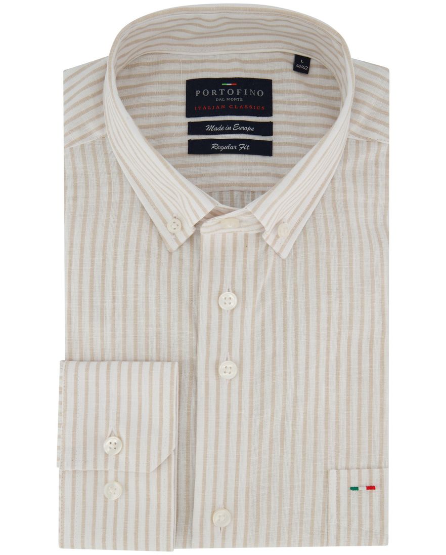 Portofino linnen overhemd beige gestreept Regular Fit