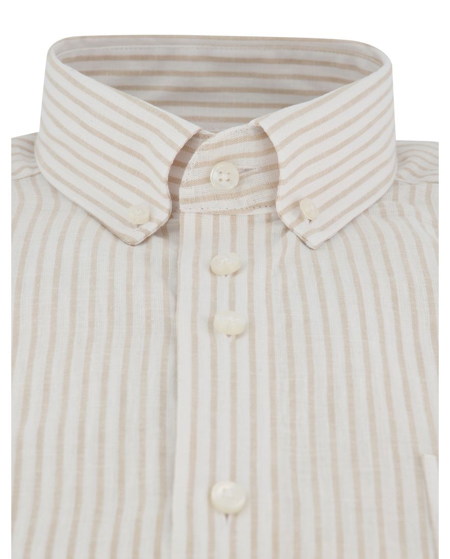Portofino linnen overhemd beige gestreept Regular Fit