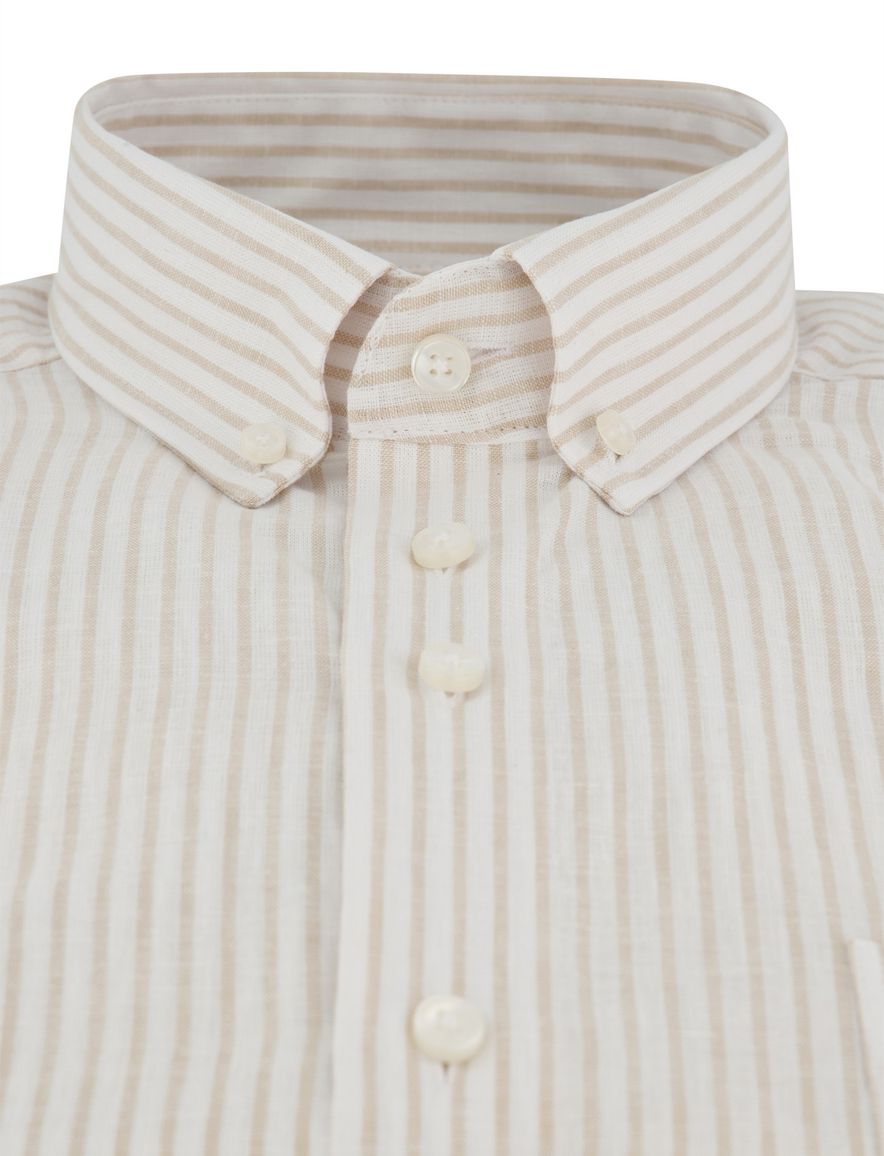 Portofino linnen overhemd beige gestreept Regular Fit