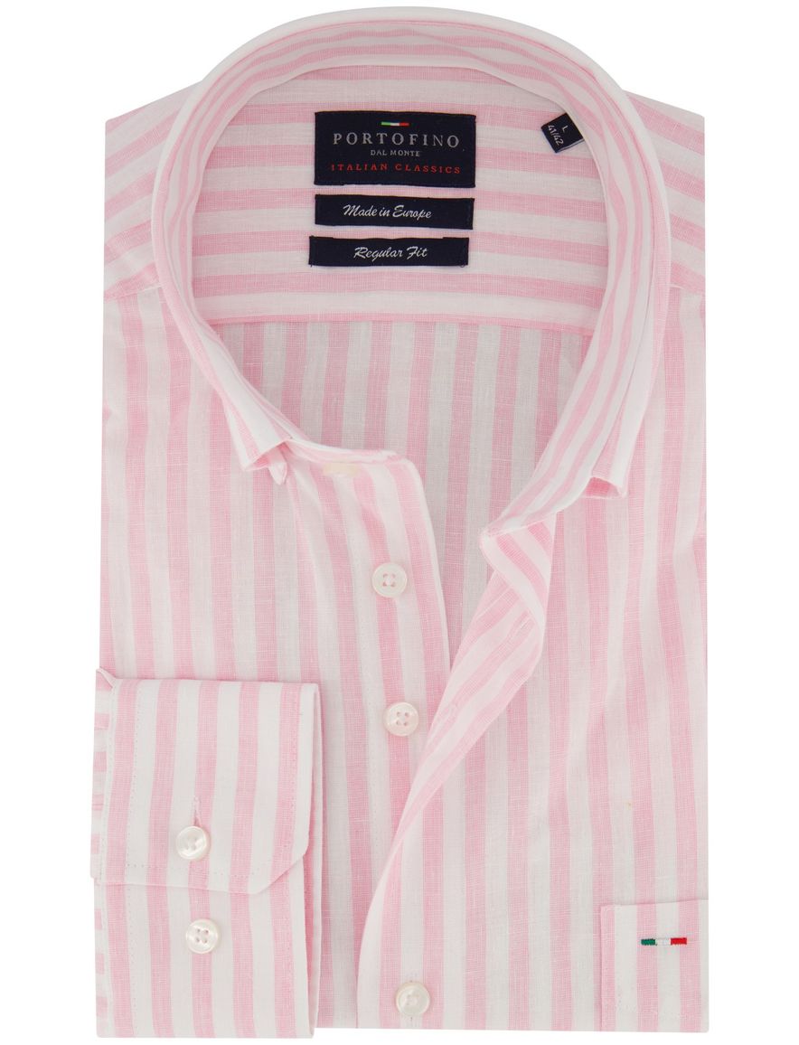 Portofino overhemd wit gestreept motief linnenblend