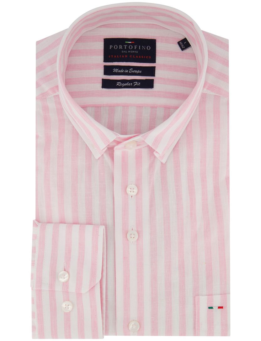 Overhemd Portofino wit gestreept patroon linnenblend