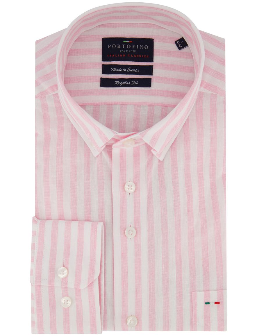 Portofino overhemd wit gestreept motief linnenblend
