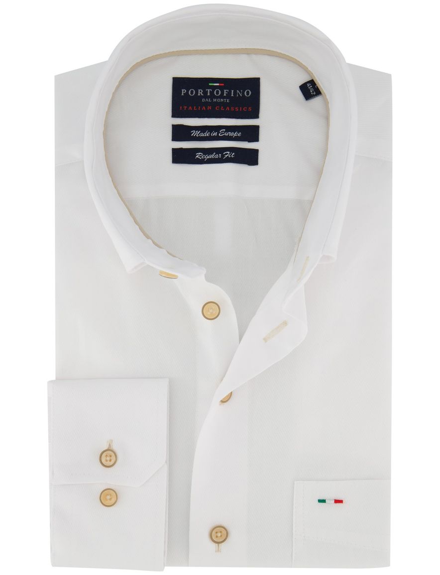 Portofino overhemd effen wit beige knoop