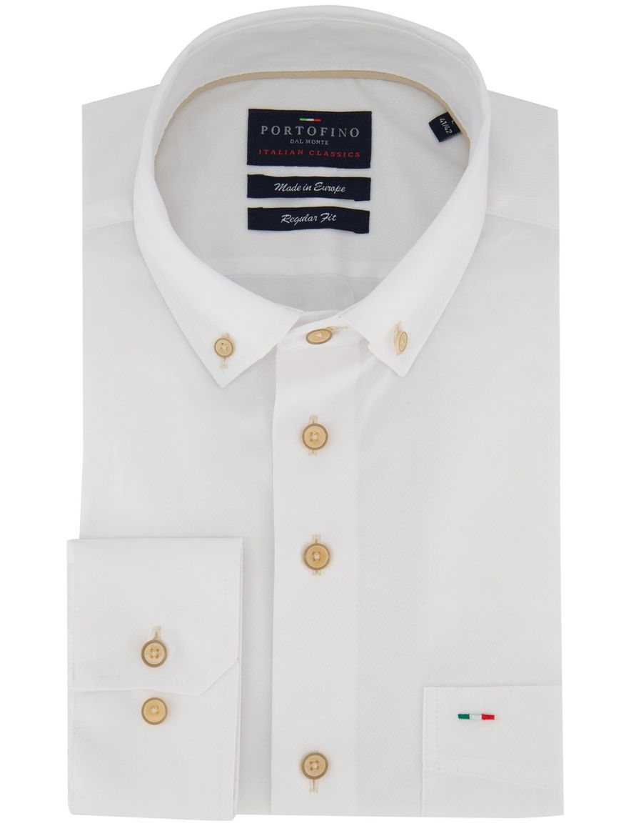 Portofino overhemd effen wit beige knoop