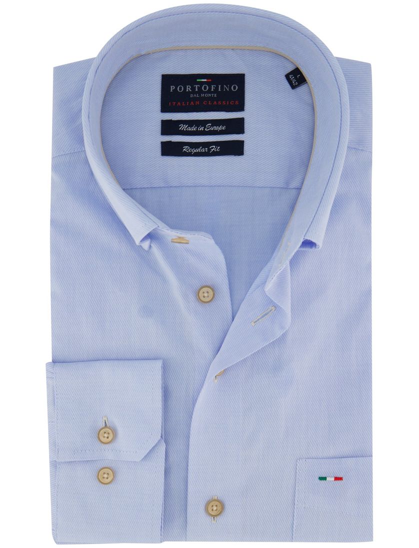 Overhemd lichtblauw Portofino effen enkele borstzak