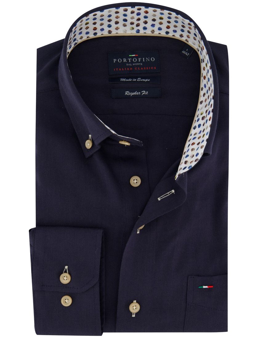 Overhemd donkerblauw zijde Portofino enkele borstzak