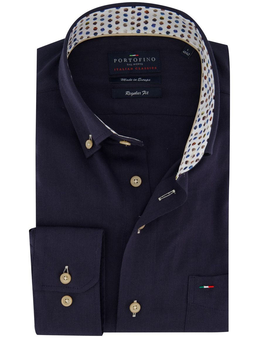 Portofino overhemd donkerblauw beige knoop