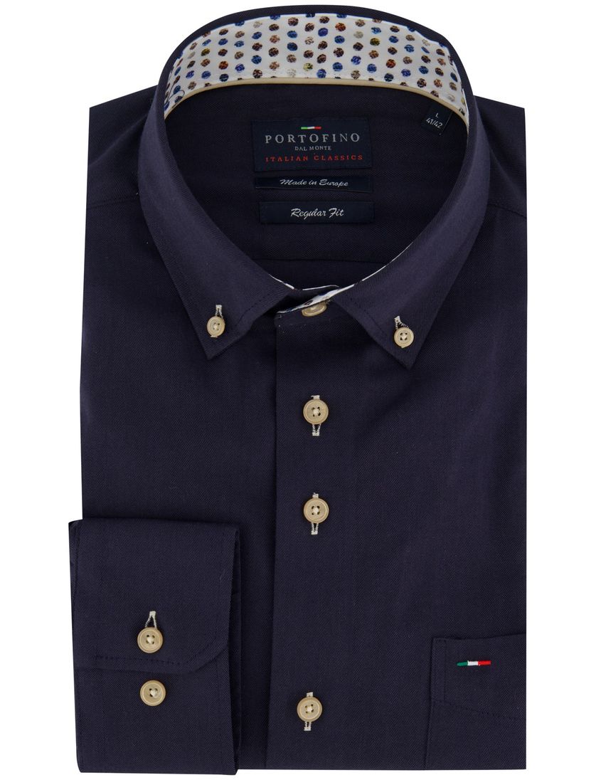 Overhemd donkerblauw zijde Portofino enkele borstzak