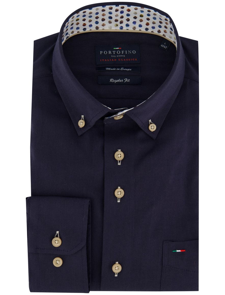 Portofino overhemd donkerblauw beige knoop