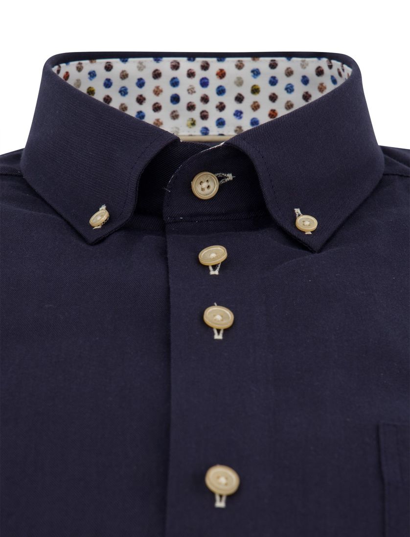 Overhemd donkerblauw zijde Portofino enkele borstzak
