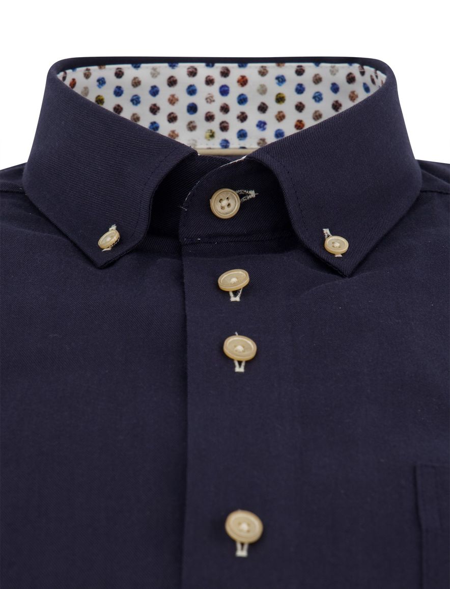 Portofino overhemd donkerblauw beige knoop
