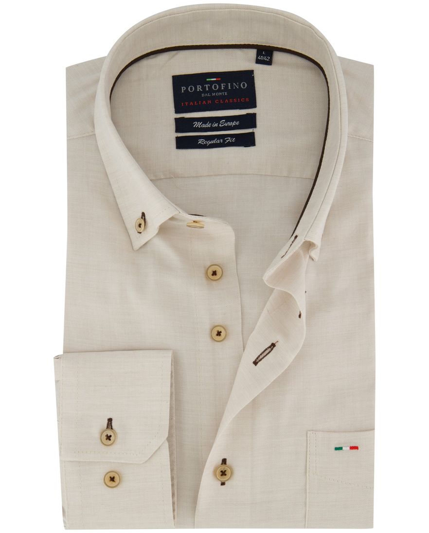 Beige overhemd Portofino button down boord zijde