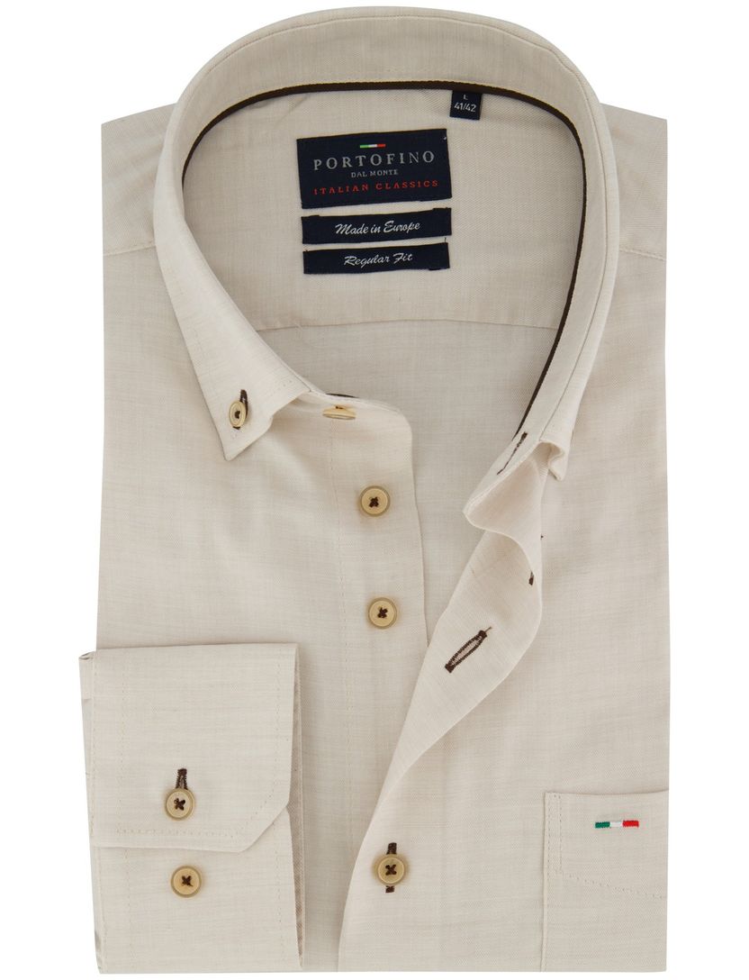 Overhemd beige zijde Portofino enkele borstzak