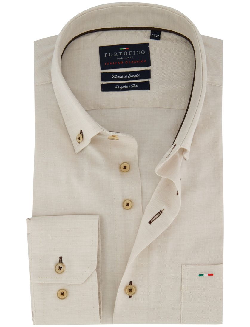 Overhemd beige zijde Portofino enkele borstzak